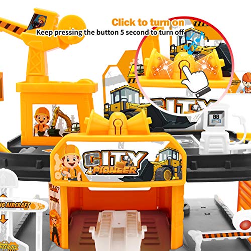 Construction Toys Garage Building Playset - Race Track Elevator Cars, Learning Toy Vehicle Indoor Games Family Assembly Parking Lot, Light & Sounds Gift for Age 3 4 5 6 Years Old Kids Boys Girls