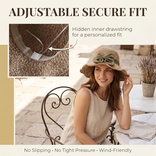 Sombrero de paja tejido elegante para mujer miniatura 4