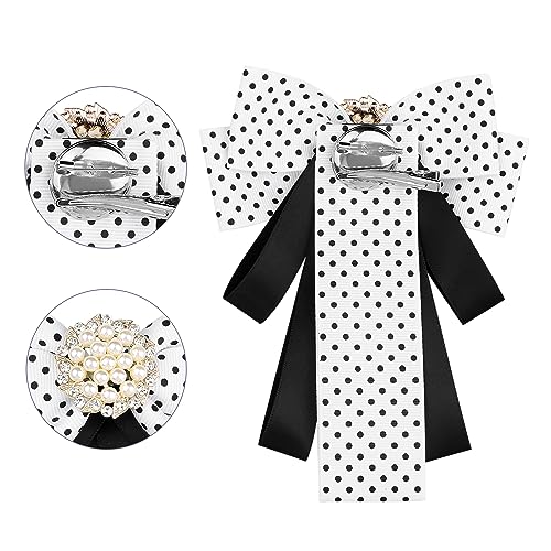 Image of Ribbon Polka Dots Bow Ties Cute Bowties for Women, Clip Fashion Collar Decoration
