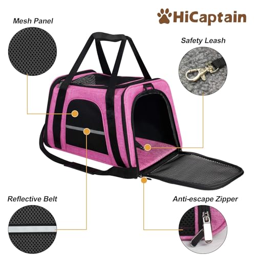 HiCaptain Transporttasche für Katzen Faltbar, mit Schultergurt, Weich Gepolstert, Transportbox für kleine Hunde Welpen bis 7kgs (Pink)-46 x 29 x 30 cm