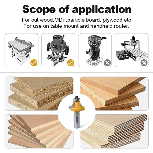 Image of Roundover Router Bit 1 /2 Shank, 3 /8 inch Radius Round Over Router Bits, Router Bits Round Over for Edging Forming Rounding Woodworking Cutter