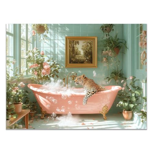 Pintura en lienzo de leopardo para renovar la decoración del baño