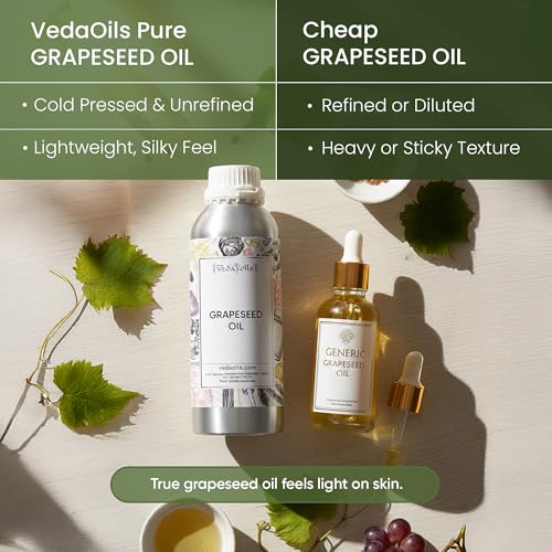 Image of VedaOils Grapeseed Oil for Hair Growth 100ml | Cold Pressed Grapeseed Oil for Skin & Face Massage | 100% Pure & Natural Lightweight Moisturizing Oil