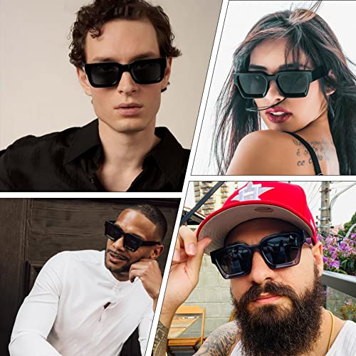 Retro 90s Thick Rectangle Sunglasses for Men and Women with UV400 Protection
