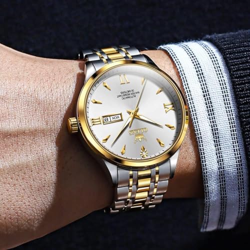 Image of OLEVS Automatic Watches for Men Self Winding Mechanical Wristwatch Luxury Business Dress Stainless Steel Luminous Waterproof Calendar Mens Watch