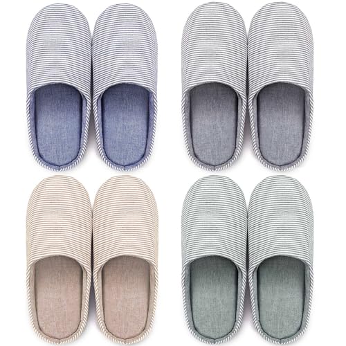Cozypower 4 Pairs Women's Washable Slippers Cotton Foam Slippers Indoor Outdoor