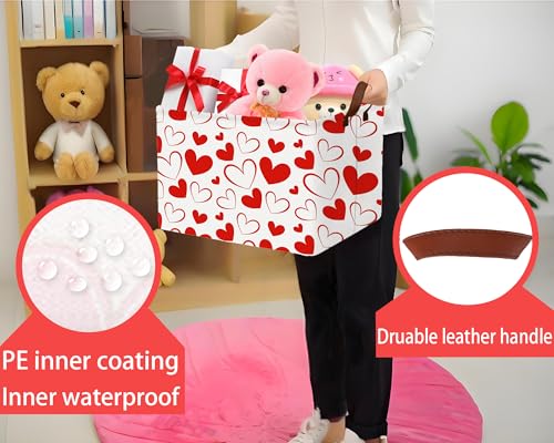 Image of Large Valentine's Day Basket Heart Shaped Storage Bin for Gifts Collapsible Organizer Room Decor (Red Hollow Solid Love)