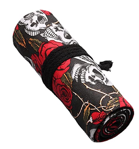 Anawakia Estuche enrollable de lona para lápices, estuche organizador (esqueleto, 48 ranuras) Cover