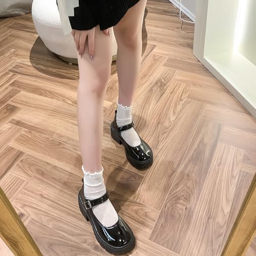 Image of Women's Platform Mary Janes Heart Cat Buckle Rivets Ankle Lolita Gothic Princess Platform Pumps Patent Leather Thorn Vintage Traditional Embroidery Upper Dress Shoes