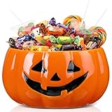 LemonRoad Large Halloween Candy Bowl Pumpkin Bowl Trick or Treat Baskets Ceramic Pumpkin Candy Dish Orange Serving Tray Dishes for Kitchenware Halloween Parties Decorations