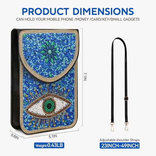 Image of Small Beaded Crossbody Bag for Women, Boho Cell Phone Shoulder Purse Wallet with Handcrafted Colorful Beads