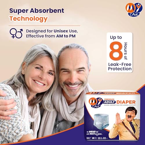Image of Premium Unisex Pant Style Adult Diapers With Wetness Indicator, Elastic-Waist, Fast Absorption, Leakproof, Odour Lock & Anti-Bacterial 50 Count (M,Pack of 5)