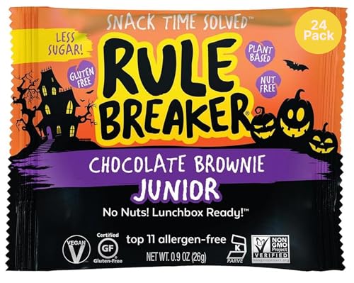Rule Breaker Vegan & Gluten Free Cookies | Halloween Chocolate Brownie Juniors | Plant-Based, Dairy, Nut, Soy, Allergen Free, Kosher | Soft-Baked School Snacks for Kids and Adults (24 Count)