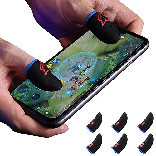 Mobile Game Controller Finger Sleeve Sets [6 Packs],Anti-Sweat Breathable Touchscreen Gaming Finger Sleeve for Mobile Phone Games for PUBG/Mobile Legends/Knives Out (Blue)