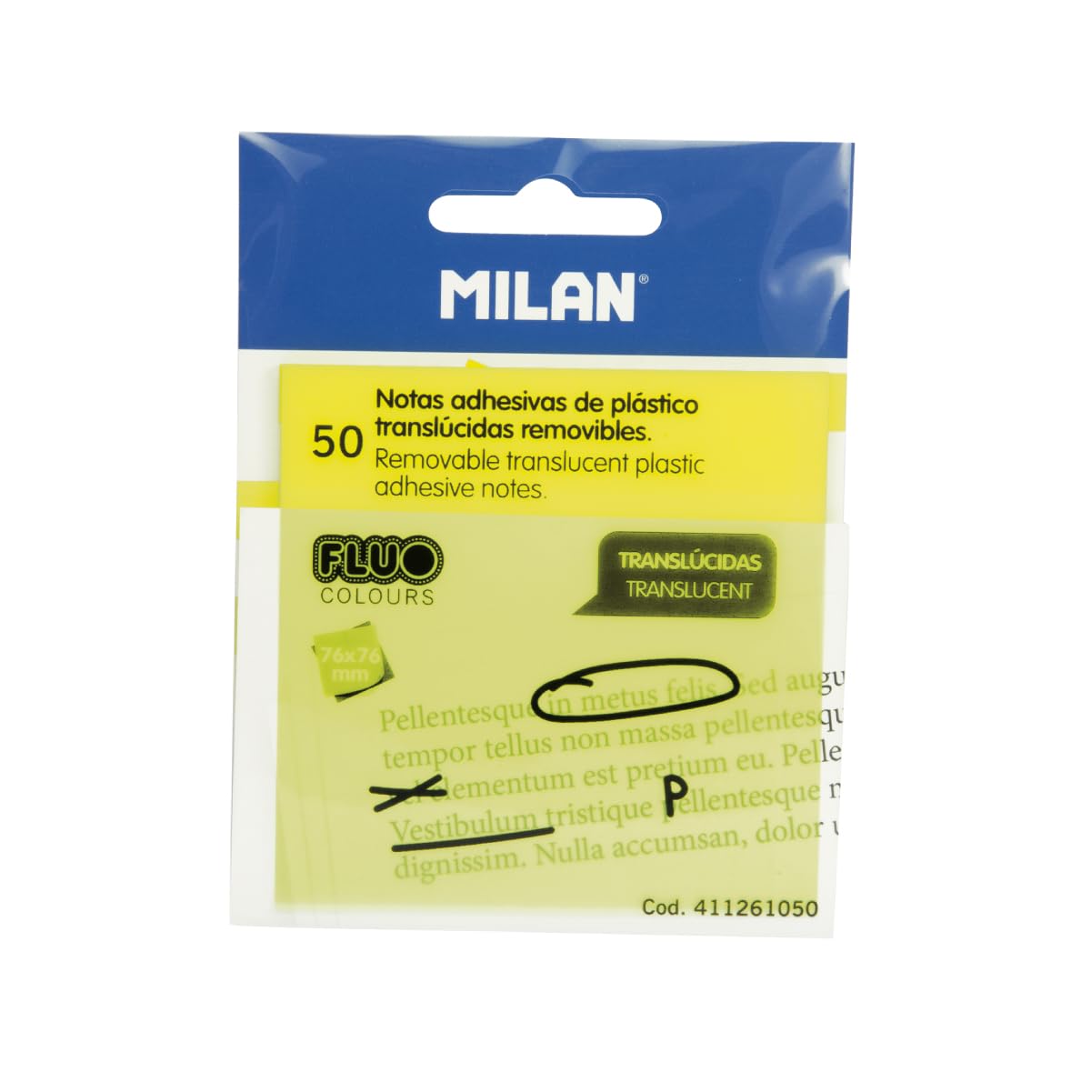 Milan 411261050 – Removable Sticky Notes, Translucent Yellow, Fluorescent