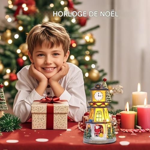 Générique Maisons de Village de Noël | Tour Horloge Décorative Illuminée | Pièce Maîtresse de Table pour Fêtes Décoration Intérieure Salon Chambre Bureau Fenêtre – Image 4