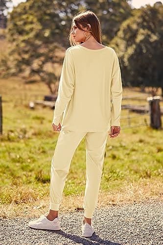 PRETTYGARDEN Women's Fall 2 Piece Lounge Set Long Sleeve Tops Ribbed Pants Spring Matching Sweatsuit Travel Outfits Clothes