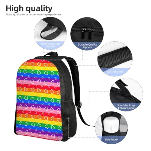 Heart Pattern Rainbow LGBT Pride Month Gay Lesbian Backpack Simple Leisure Travel Backpack Outgoing Daypack 16 inch4