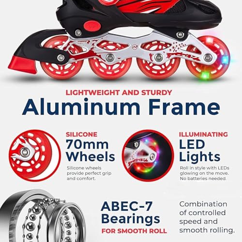 Image of TEKCOOL 4 Wheels Adjustable Inline Skates Skating Shoes for Boys Kids Girls Skating Shoe Adjustable Roller Blades PU Strong Wheels Aluminium with LED Flash Light on Wheels