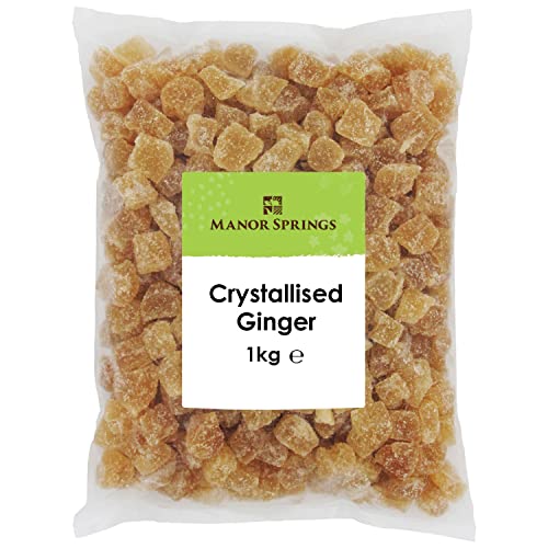 Crystallised Ginger 1kg by Manor Springs All Natural Sweet & Spicy Ginger Chunks - Perfect for Baking Snacking and Cooking - Vegan
