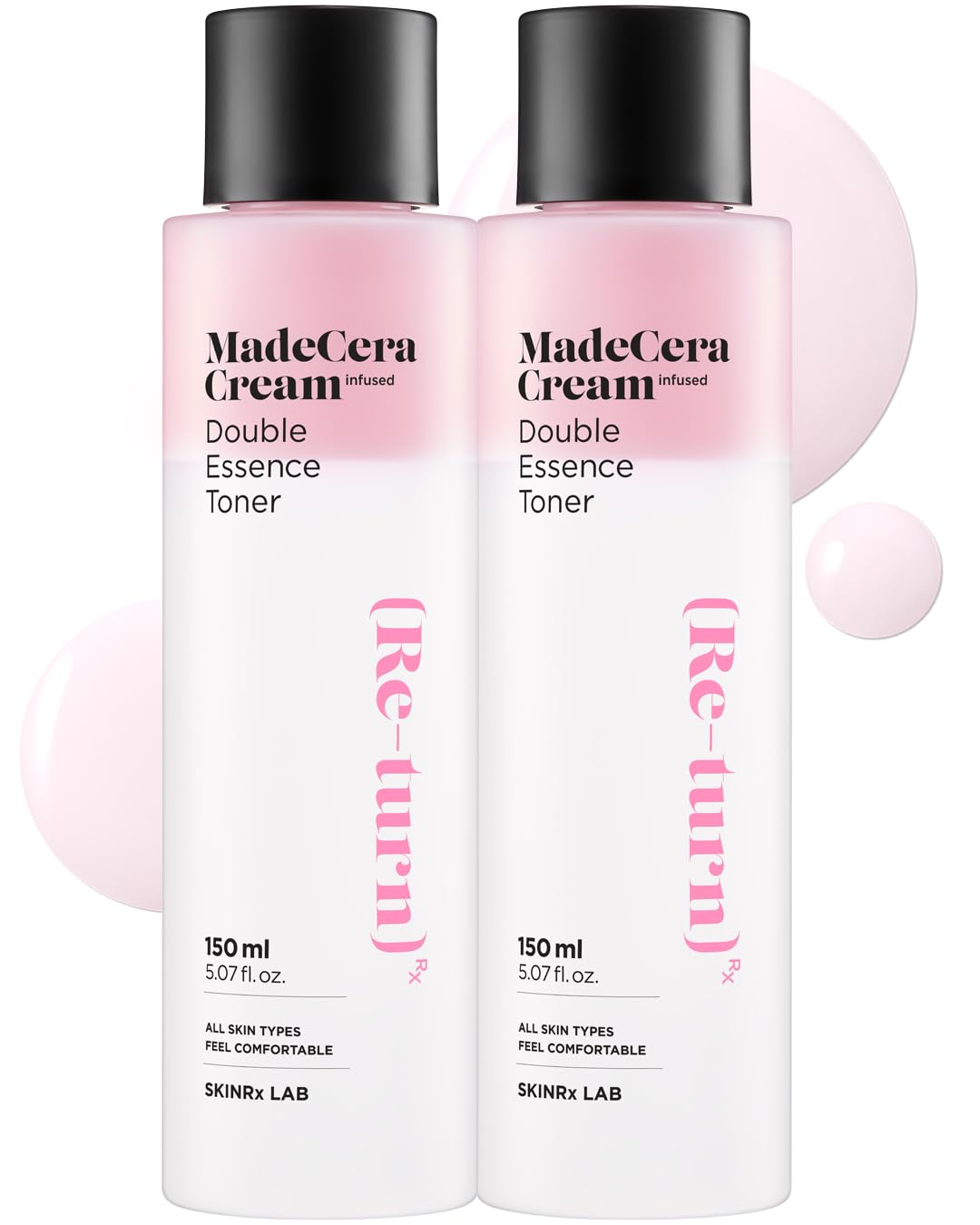 SKINRxLAB MadeCera Cream Double Essence Korean Toner 2 Pack - Hydrating and Soothing Toner with Milk Protein, Ceramide, Beta-Glucan - Moisturizing Strawberry Milky for Irritated Skin