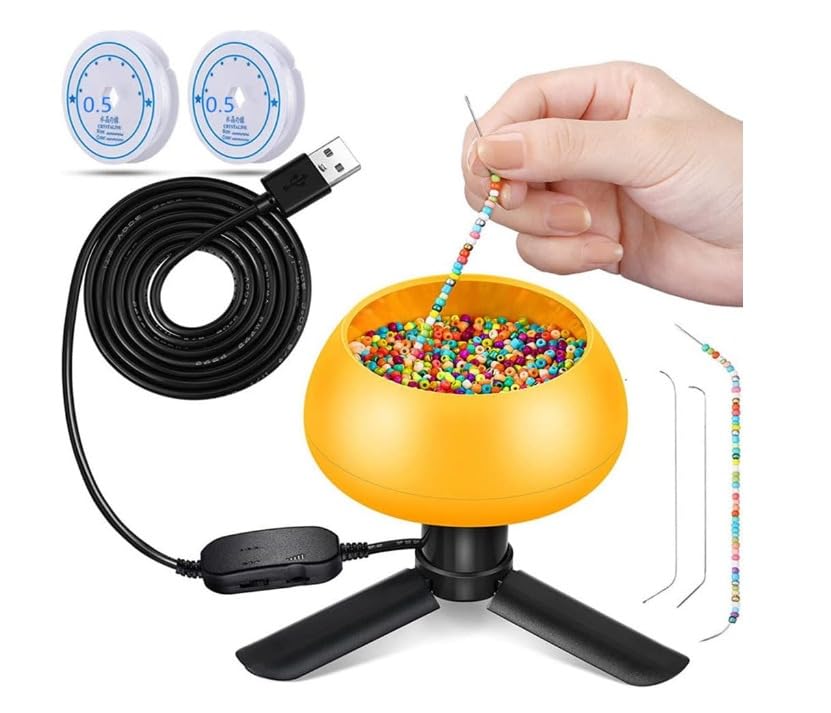 Grab MantraElectric Bead Spinner Machine | Adjustable Speed Automatic Beading Tool for Jewelry Crafting | USB-Powered Beading Kit for Bracelets, Necklaces & DIY Projects (Yellow)
