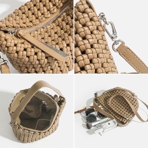 Womens Trendy Hand-woven Shoulder Crossbody Bag Small Pillow Tote Purse Top Handle Handbags for Summer Beach 20253