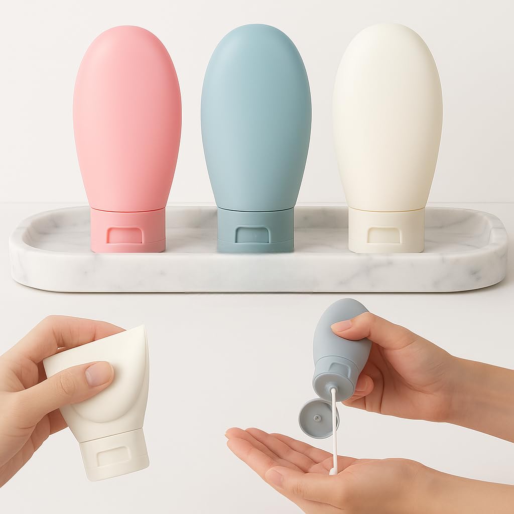 Nibbler Travel Bottles for Toiletries, Pack of 3 Travel Shampoo Bottle Set, Travel Containers for Toiletries, Small Bottles Leakproof Mini Travel Essentials -60ml (Style 1)-image-7