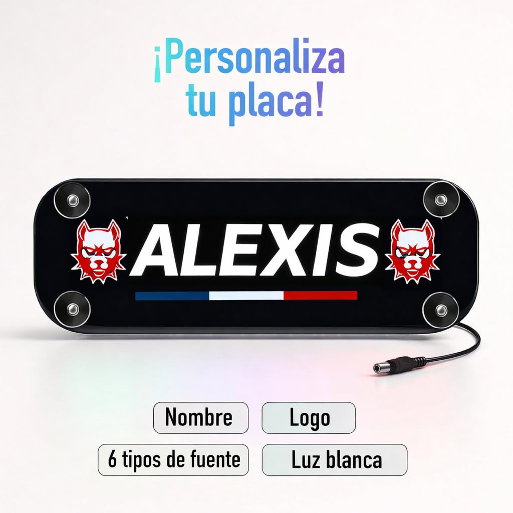 Placa neon personalizado para camión Stick Olivier® - Matriculas personalizadas para camión con iluminación blanca fría con nombre/apodo y logotipos [ Accesorios camion ]