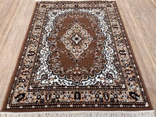 Image of TTC THREAD & TEXTURE CARPET Traditional Comfort: Power-Loomed Carpets for Living Room- Every Space Area Rug Color Gold Size 4x5.5 Feet (110x173cm)