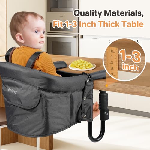 Image of Ezebaby Hook on High Chairs, Secure Clip on High Chair for Baby, Compact Fold-Flat for Easy Storage, Fast Table Chair with Baby Seat, Portable Highchair Attaches to Table for Travel, Black
