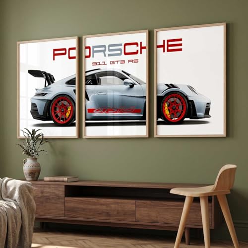 Image of HOTHOUSE Big Porsche Cars Framed Posters Gift Items for Boys Room Wall Decoration Bedroom Living Room Office Studio Decor | Car Poster Frame for Wall Decor Set Of 3 Size (13 X 17 inch)