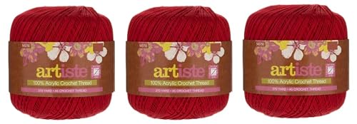 Hobby Lobby Cherry Red Artiste Acrylic Crochet Thread(Set of 3)