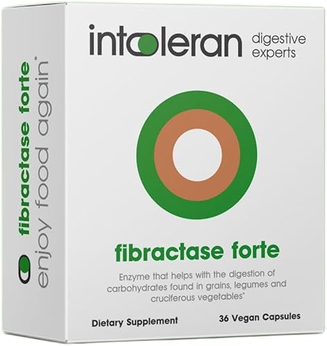 Enzimas digestivas Fibractase Forte - 36 cápsulas | Suplemento para la intolerancia a los fructanos y galactanos | Ayuda a digerir los