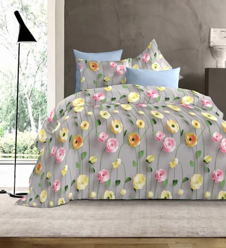 Image of DECOR2ADMIRE 300 TC Premium 7D Print Super King Size Cotton Bedsheet Set with 2 Pillow Covers | Ultra Soft 108 inch x 108 inch | Elegant Floral Designs (Soft Petals)