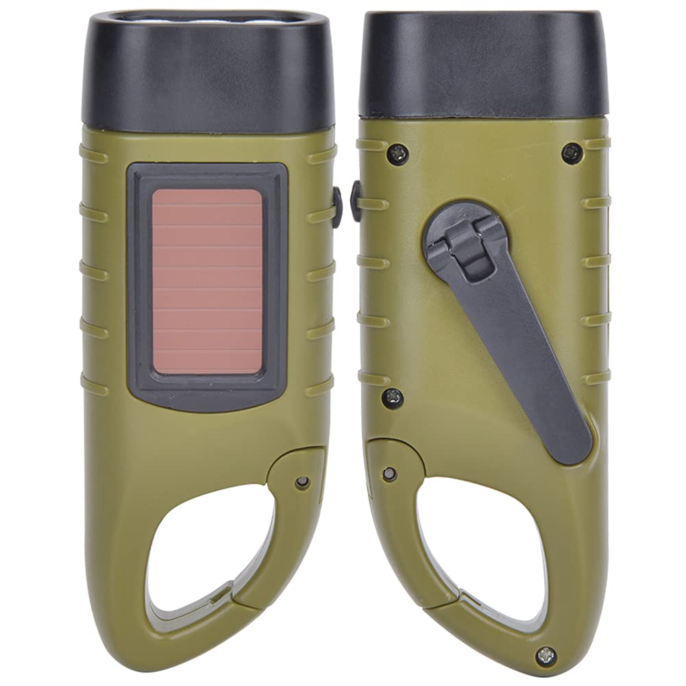 Hand Cranking Solar Powered Flashlight, Survival Flashlight, Rechargeable Emergency LED Flashlight Carabiner Dynamo Quick Snap Clip Backpack Flashlight Torch for Outdoor Camping Hiking(#1)