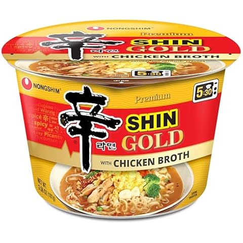 Nongshim Gourmet Shin Gold, 6 pack Big Bowl, Rich Spicy Chicken Broth, Sauce Packet, Premium Microwavable Instant Ramyun Soup Mix, Savory & Rich Cover