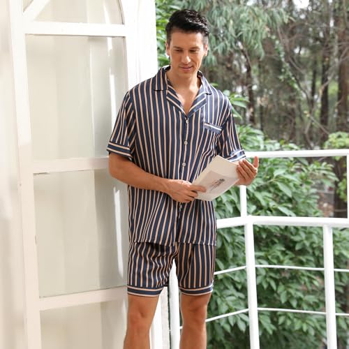 Men's Silk Satin Pajama Sets,Button-Down Loungewear,V-Neck Mens Pj Sets with Pocket M-XXL3