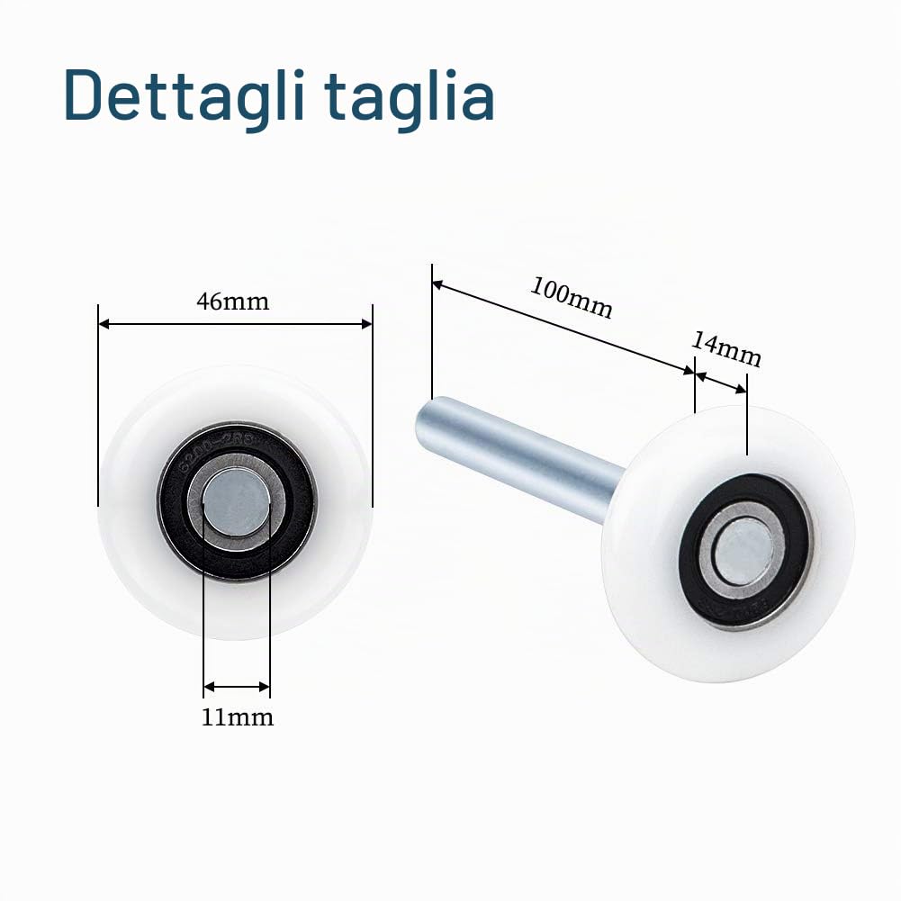 INCREWAY - Ruota per anta scorrevole, 10 ruote da 2 pollici in nylon con 11 sfere, per garage o finestre con stelo da 10 cm zincato, per porte elettriche per magazzini industriali