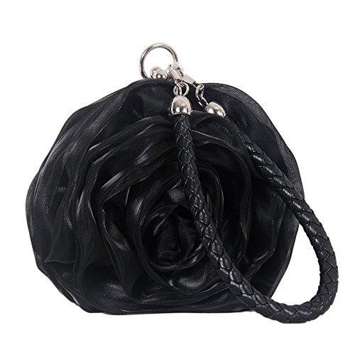UK_Stone Damen Blumen Form Clutch Party Handtasche Abendtasche Handgelenk Tasche, Schwarz Cover
