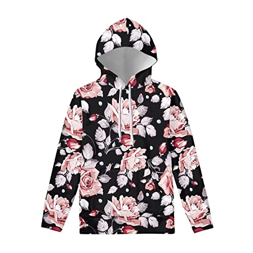 Sweat à capuche imprimé fleur noire décontracté manches longues
