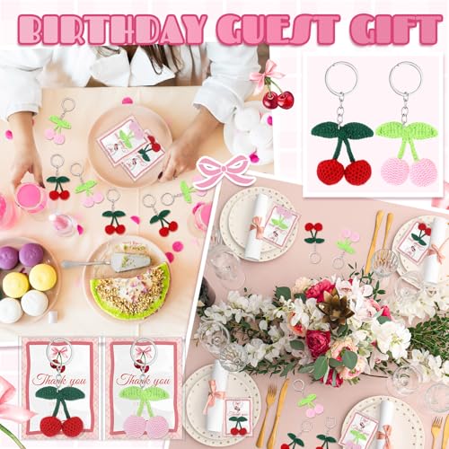 Image of XunYee Cherry Keychains with Thank You Cards Bulk Birthday Baby Shower Party Favors Small Business Gifts Decoration for Women