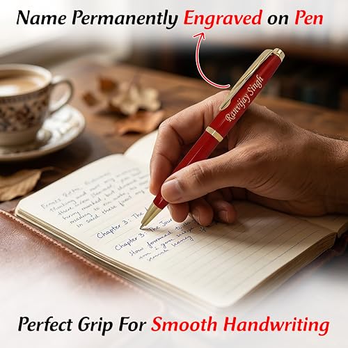 Image of SAVRI Personalized Red Pen with Name Engraved & Custom Message Engraved on Box- Customized Pen Gift for Birthday, Anniversary, Corporate Gifting, Farewell, Valentine, Teacher's Day, New Year Gifts