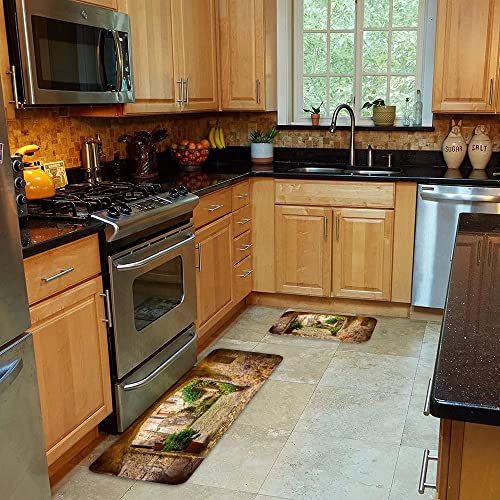 Scenery Kitchen Rug Set Of 2 Landscape From Another Door Antique Style Stone Village Tuscany Italian Valley Anti Fatigue Non Skid Washable Doormat Bathroom Runner Rugs Bedroom Area Carpet,Pale Brown #TOP2