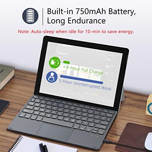 MoKo Type Cover Fit Microsoft Surface Go 3 (2021)/ Surface Go 2 2020 / Surface Go 2018, Ultra-Slim Wireless Bluetooth Keyboard with Micro-USB Charging Cable and Built-in Rechargeable Battery, Black