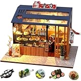 Diymnhaus - Kit de casa de muñecas de madera 3D de estilo japonés con luces LED, regalo creativo para adultos (Sakura Sushi)