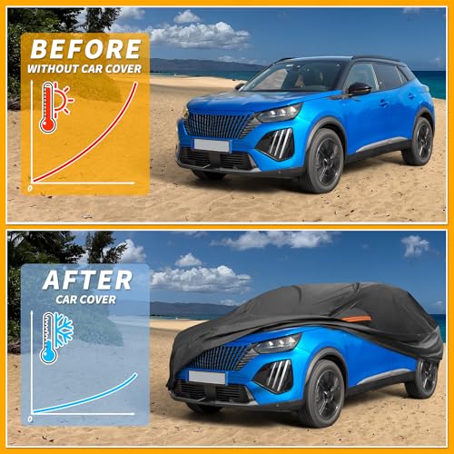 Image of All-Weather Waterproof Car Cover - UV-Resistant Outdoor Full Exterior Protection for Peugeot 2008 190T-PU Black with Right Side Zipper