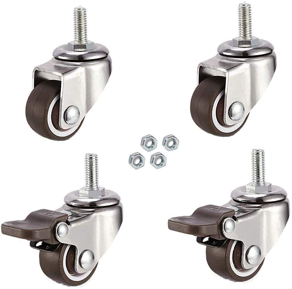 GBRJUYF 2 Inch Universal Swivel Caster Wheels with Brake M8 Thread M10 Screw M12 Bolt Silent Rubber Castors for Furniture Table Trolley
