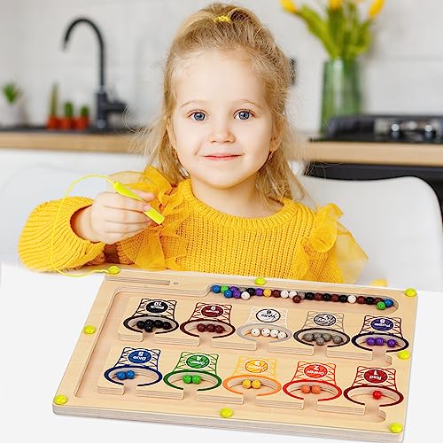 Magnetic Color And Number Maze, Wooden Magnetic Maze Puzzles Montessori Toys For 3+ Year Old, Toddler Activities Counting & Color Sorting Fine Motor Skills Learning Toys For Kids Preschoolers Ages 3-5 #TOP5