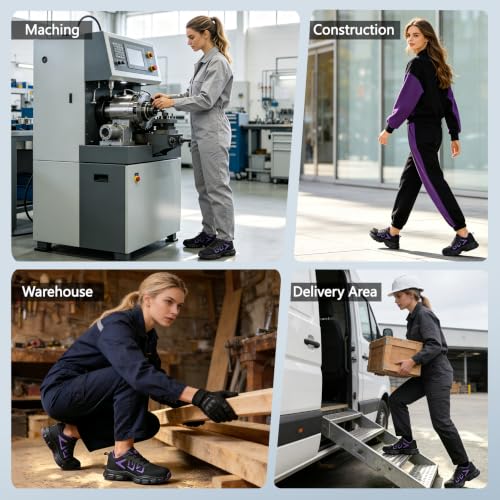 Image of Hogent Steel Toe Shoes for Men Lightweight Comfortable Non Slip Work Shoes Women Puncture Proof Safety Sneakers for Industrial Construction & Daily Life